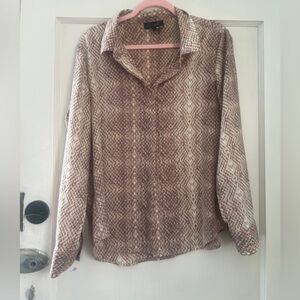 Donna Karan Cream, pink & brown Snakeskin Pattern Button Down Shirt Size Large